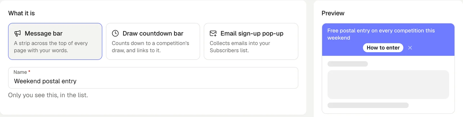 Creating a message bar, with a live preview of the banner across the top of the site
